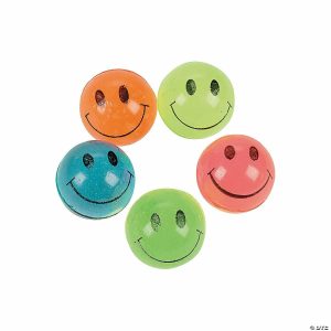 Balls |   3/4″ Bulk 144 Pc. Mini Smile Face Solid Color Rubber Bouncy Balls Balls Balls