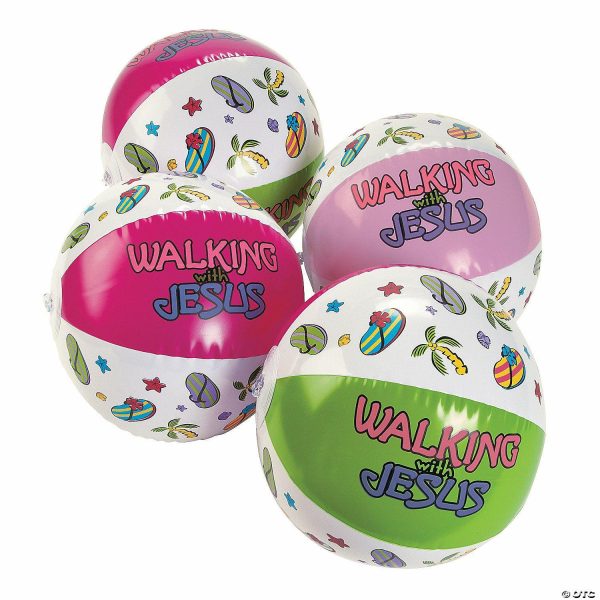 Balls |   Inflatable 11″ Walking with Jesus Medium Beach Balls – 12 Pc. Balls Balls