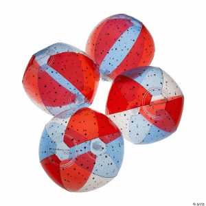 Balls |   Mini Inflatable 5″ Patriotic Stars and Stripes Glitter Beach Balls – 12 Pc. Balls Balls