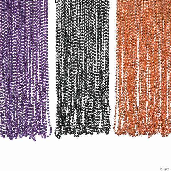 Bead Necklaces |   30″ Bulk 144 Pc. Halloween Black, Orange & Purple Metallic Bead Necklace Assortment Bead Necklaces Bead Necklaces