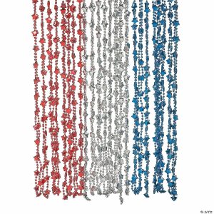 Bead Necklaces |   30″ Bulk 48 Pc. Metallic Patriotic Star Plastic Breakaway Necklaces Bead Necklaces Bead Necklaces