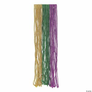 Bead Necklaces |   Bulk 144 Pc. Metallic Tri-Color Mardi Gras Bead Necklace Assortment Bead Necklaces Bead Necklaces