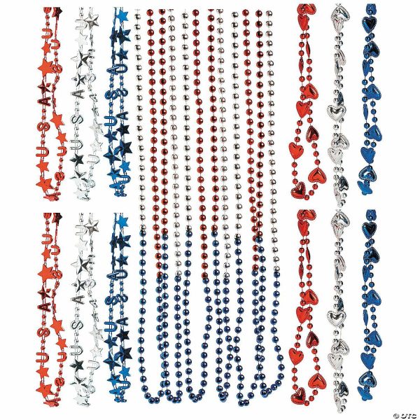 Bead Necklaces |   Bulk 144 Pc. Patriotic Red, Blue & Silver Bead Necklace Assortment Bead Necklaces Bead Necklaces