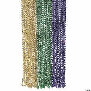 Bead Necklaces |   Bulk 48 Pc. Metallic Faceted Mardi Gras Bead Necklaces Bead Necklaces Bead Necklaces