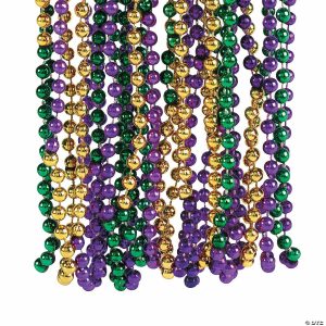 Bead Necklaces |   Bulk 48 Pc. Metallic Tri-Color Mardi Gras Bead Necklaces Bead Necklaces Bead Necklaces