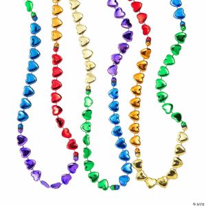 Bead Necklaces |   Metallic Heart Rainbow Bead Necklaces – 24 Pc. Bead Necklaces Bead Necklaces