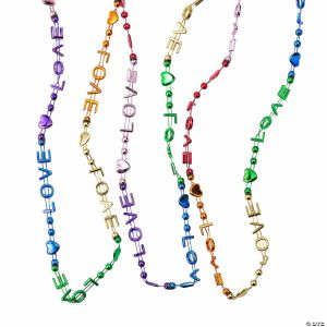 Bead Necklaces |   Metallic Love Rainbow Bead Necklaces – 24 Pc. Bead Necklaces Bead Necklaces