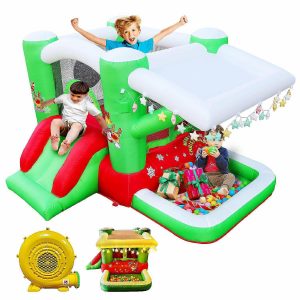 Bounce Houses |   Christmas Jump ‘n Slide Inflatable Bouncer for Kids Complete Setup with Blower – 80″ x 91″ Pl Bounce Houses Bounce Houses