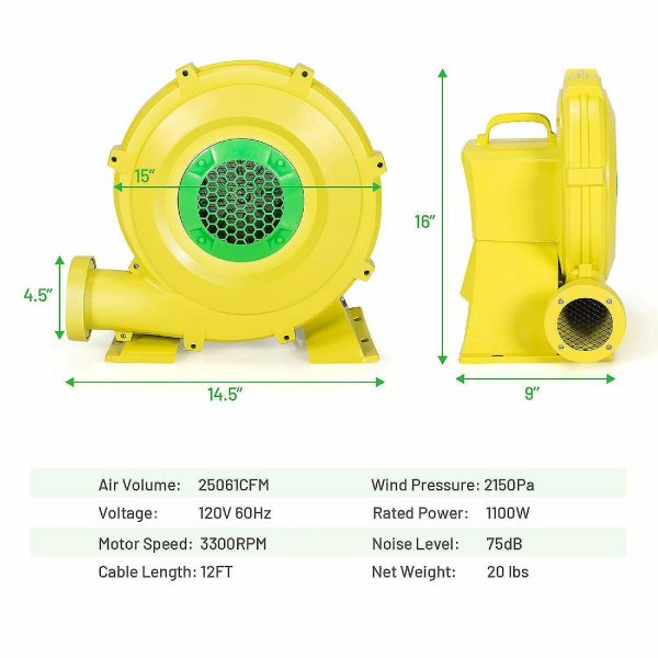 Bounce Houses |   Costway Inflatable Bounce House Blower 1100W 1.5HP Air Pump Commercial Castle Slide Fan Bounce Houses Bounce Houses