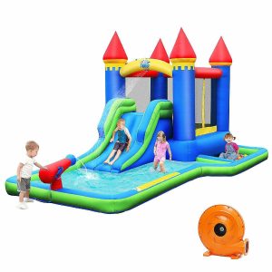 Bounce Houses |   Costway Inflatable Castle Bouncer Bounce House Slide Water Park BallPit with 580W Blower Outdoor Toys Bounce Houses