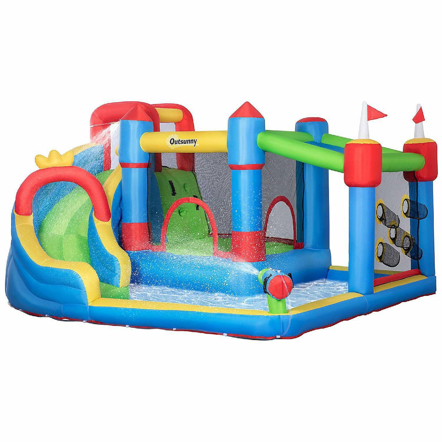 Bounce Houses |   Outsunny 5 in 1 Kids Inflatable Bounce Castle Theme Jumping Castle Includes Slide Trampoline Pool Water Gun Climbing Wall with Carry Bag Repair Patches Bounce Houses Bounce Houses