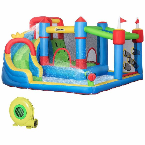 Bounce Houses |   Outsunny 5 in 1 Kids Inflatable Bounce Castle Theme Jumping Castle Includes Slide Trampoline Pool Water Gun Climbing Wall with Inflator Carry Bag Repair Patches Bounce Houses Bounce Houses