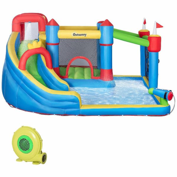 Bounce Houses |   Outsunny 5 in 1 Kids Inflatable Bounce Castle Theme Jumping Castle Includes Slide Trampoline Pool Water Gun Climbing Wall with Inflator Carry Bag Repair Patches Bounce Houses Bounce Houses