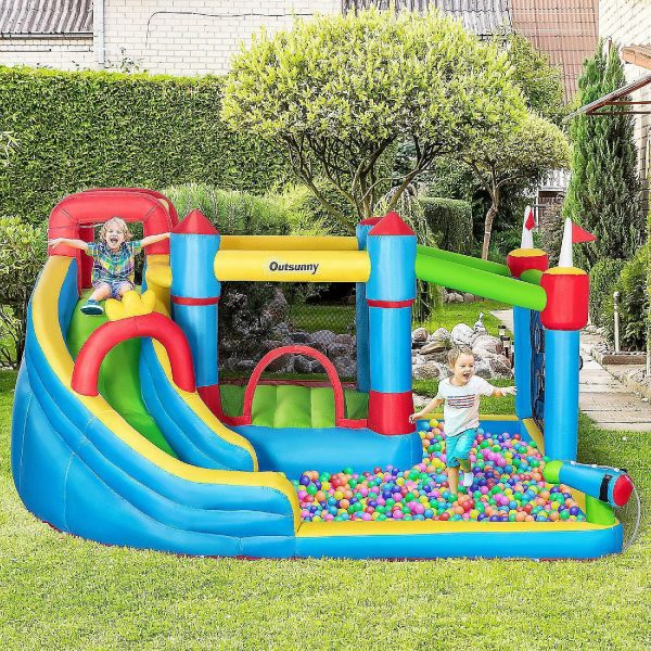 Bounce Houses |   Outsunny 5 in 1 Kids Inflatable Bounce Castle Theme Jumping Castle Includes Slide Trampoline Pool Water Gun Climbing Wall with Inflator Carry Bag Repair Patches Bounce Houses Bounce Houses