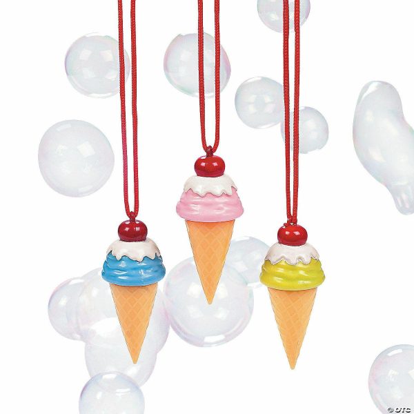 Bubbles |   3 1/2″ Ice Cream Cone-Shaped Bubble Bottle Necklaces – 12 Pc. Bubbles Bubbles