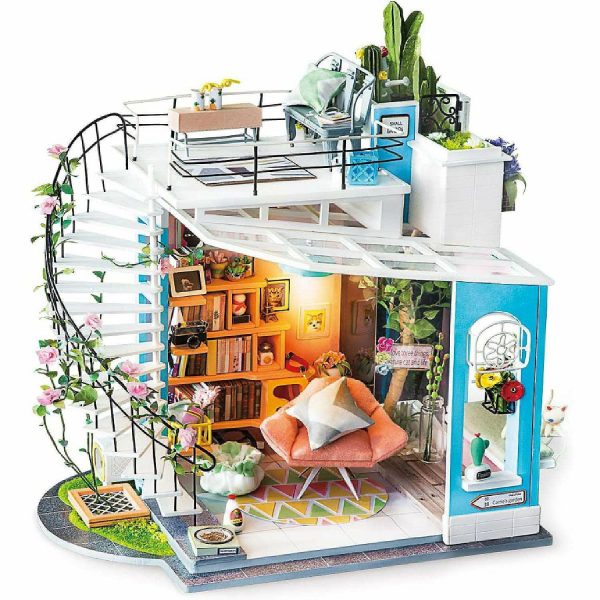 Dolls & Dollhouses |   3D DIY Miniature Doll House – Craft Kit with LED Lights – in Pre Cut Pieces, for Adult Teen – Style DG12-2 Dolls & Dollhouses Dolls & Dollhouses