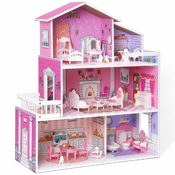 Dolls & Dollhouses |   Wooden Dollhouse for Kids with 24pcs Furniture Preschool Dollhouse House Toy Dolls & Dollhouses Dolls & Dollhouses