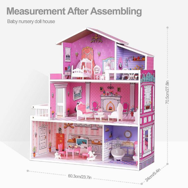 Dolls & Dollhouses |   Wooden Dollhouse for Kids with 24pcs Furniture Preschool Dollhouse House Toy Dolls & Dollhouses Dolls & Dollhouses