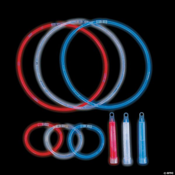 Glow in the Dark Products |   4″ – 22″ Bulk 75 Pc. Patriotic Red, White & Blue Glow Handout Assortment Glow in the Dark Products Glow in the Dark Products