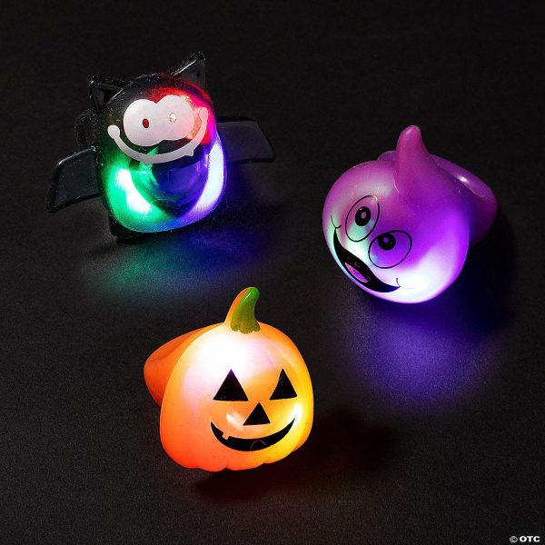 Glow in the Dark Products |   Flashing Light-Up Jack-O&’-Lantern Bat & Ghost Rings – 12 Pc. Glow in the Dark Products Glow in the Dark Products