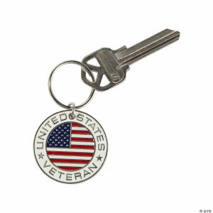 Key Chains |   1 1/2″ United States Veteran Flag Metal Keychains – 12 Pc. Glow in the Dark Products Key Chains