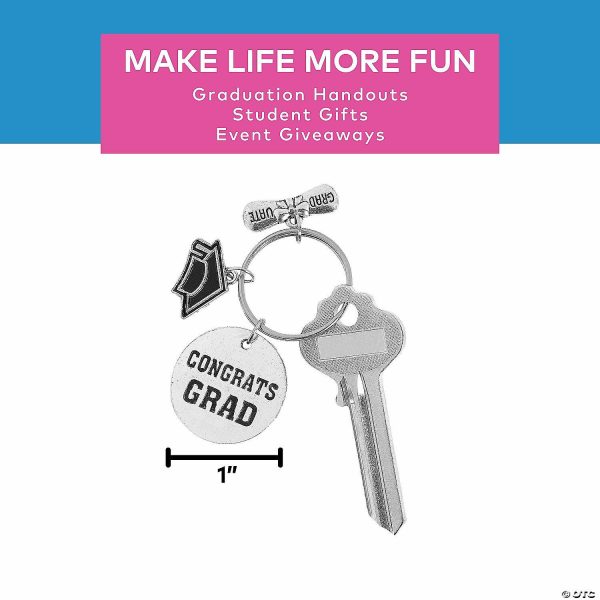 Key Chains |   1″ Congrats Grad Hat & Diploma Charm Metal Keychains – 12 Pc. Glow in the Dark Products Key Chains