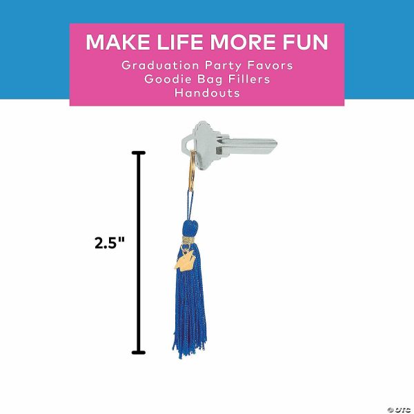 Key Chains |   2 1/2″ Graduation Blue Tassel Nylon Keychains with Hat Charm – 12 Pc. Glow in the Dark Products Key Chains