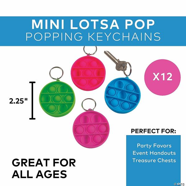 Key Chains |   2 1/4″ Mini Bright Colors Round Lotsa Pops Popping Toy Keychains – 12 Pc. Glow in the Dark Products Key Chains