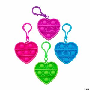 Key Chains |   2 1/4″ Mini Heart Lotsa Pops Silicone Popping Toy Keychains – 12 Pc. Glow in the Dark Products Key Chains