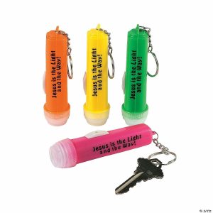 Key Chains |   3 1/2″ Mini Jesus Is the Light Plastic Flashlight on Metal Keychains – 12 Pc. Glow in the Dark Products Key Chains