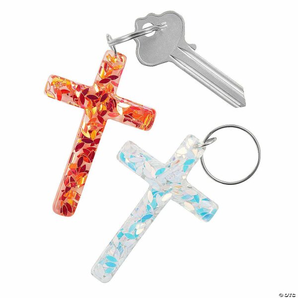 Key Chains |   Bright Confetti Cross Keychains – 12 Pc. Glow in the Dark Products Key Chains