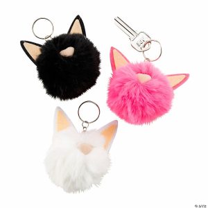 Key Chains |   Cat Pom-Pom Keychains – 12 Pc. Glow in the Dark Products Key Chains