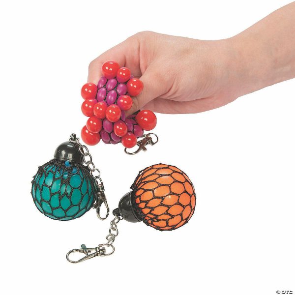 Key Chains |   Mesh-Covered Squeeze Ball Backpack Clips – 12 Pc. Glow in the Dark Products Key Chains