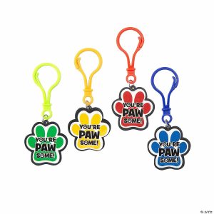 Key Chains |   Paw Print Motivational Backpack Clip Keychains – 12 Pc. Glow in the Dark Products Key Chains