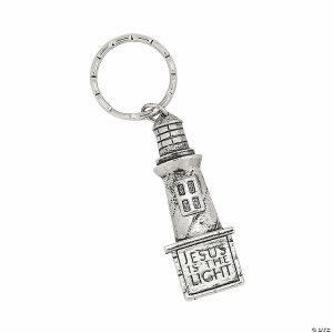 Key Chains |   Religious Pewtertone Lighthouse Keychains – 12 Pc. Glow in the Dark Products Key Chains