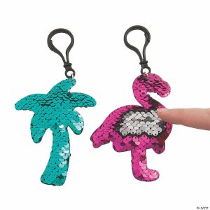 Key Chains |   Reversible Sequin Tropical Backpack Clip Keychains – 12 Pc. Glow in the Dark Products Key Chains