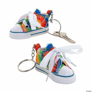 Key Chains |   Tie-Dye Canvas Tennis Shoe Keychains – 12 Pc. Glow in the Dark Products Key Chains