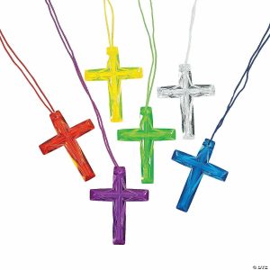 Necklaces |   26″ Bulk 48 Pc. Religious Crystal Cross Clear Plastic Necklaces Glow in the Dark Products Necklaces