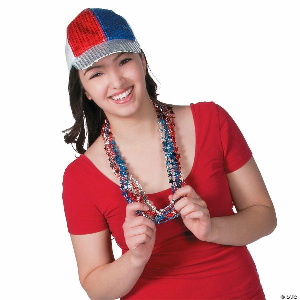 Necklaces |   Bulk 48 Pc. Metallic Patriotic USA Mardi Gras Bead Necklaces Bead Necklaces Bead Necklaces