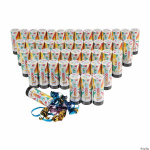 Noisemakers |   Bulk  48 Pc. Happy Day Confetti Party Poppers Novelty Toys Noisemakers