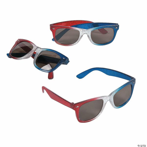 Novelty Sunglasses |   5 3/4″ x 2″ Patriotic Glitter Nomad Plastic Sunglasses – 12 Pc. Glow in the Dark Products Novelty Sunglasses