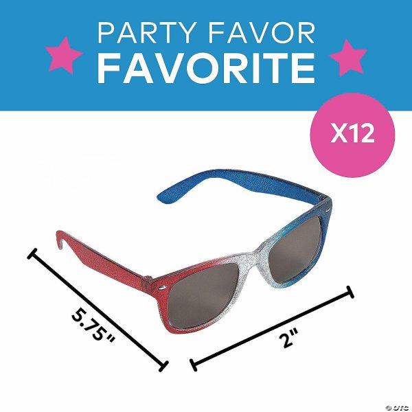 Novelty Sunglasses |   5 3/4″ x 2″ Patriotic Glitter Nomad Plastic Sunglasses – 12 Pc. Glow in the Dark Products Novelty Sunglasses