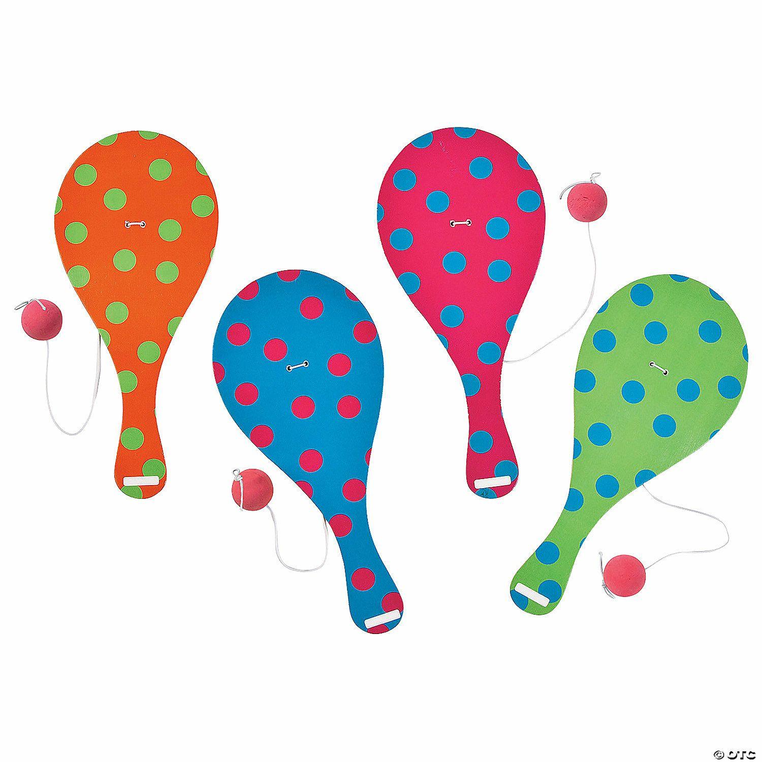 Paddleball Games |   9″ Spring Bright Colors & Patterns Paddleball Games – 12 Pc. Fun Games For Kids Paddleball Games