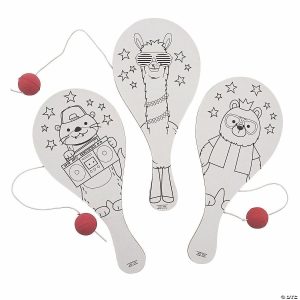 Paddleball Games |   Color Your Own Party Animal Paddleball Games – 12 Pc. Fun Games For Kids Paddleball Games