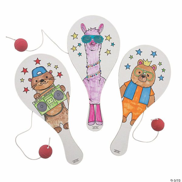 Paddleball Games |   Color Your Own Party Animal Paddleball Games – 12 Pc. Fun Games For Kids Paddleball Games