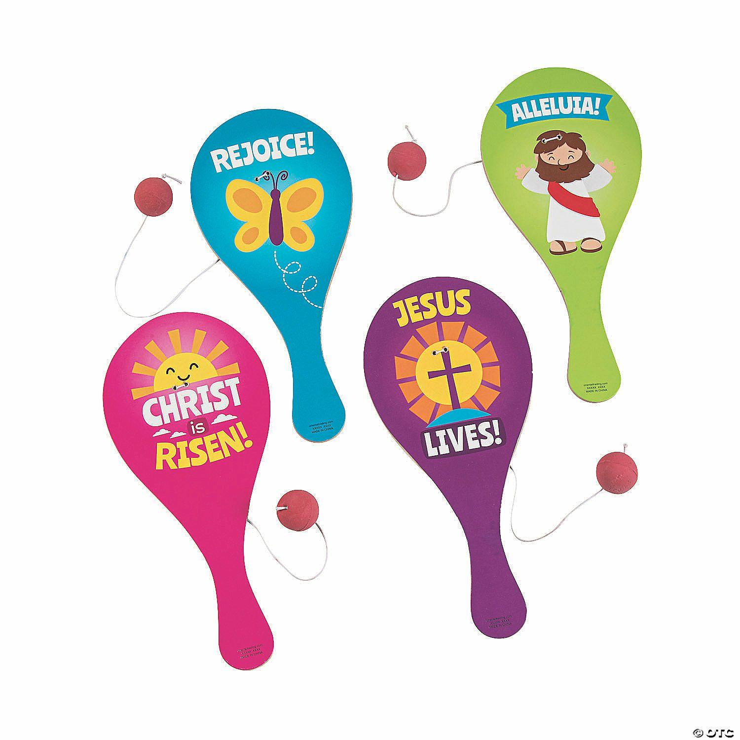 Paddleball Games |   Easter Inspirational Paddleball Games – 12 Pc. Fun Games For Kids Paddleball Games