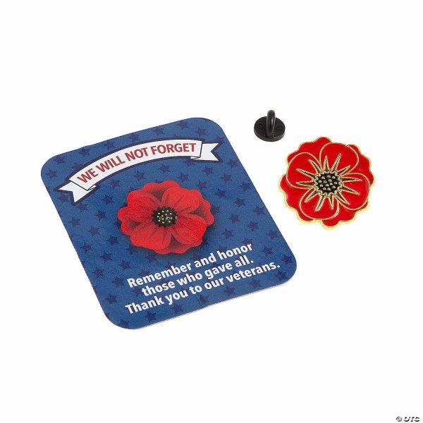 Pins & Buttons |   1 1/4″ Patriotic Red Poppy Flower Metal Pins with Card – 12 Pc. Glow in the Dark Products Pins & Buttons