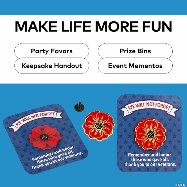 Pins & Buttons |   1 1/4″ Patriotic Red Poppy Flower Metal Pins with Card – 12 Pc. Glow in the Dark Products Pins & Buttons