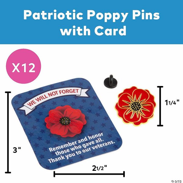 Pins & Buttons |   1 1/4″ Patriotic Red Poppy Flower Metal Pins with Card – 12 Pc. Glow in the Dark Products Pins & Buttons