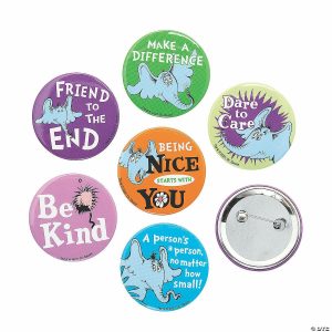 Pins & Buttons |   2″ Dr. Seuss™ Horton Hears a Who!™ Kindness Buttons – 24 Pc. Glow in the Dark Products Pins & Buttons